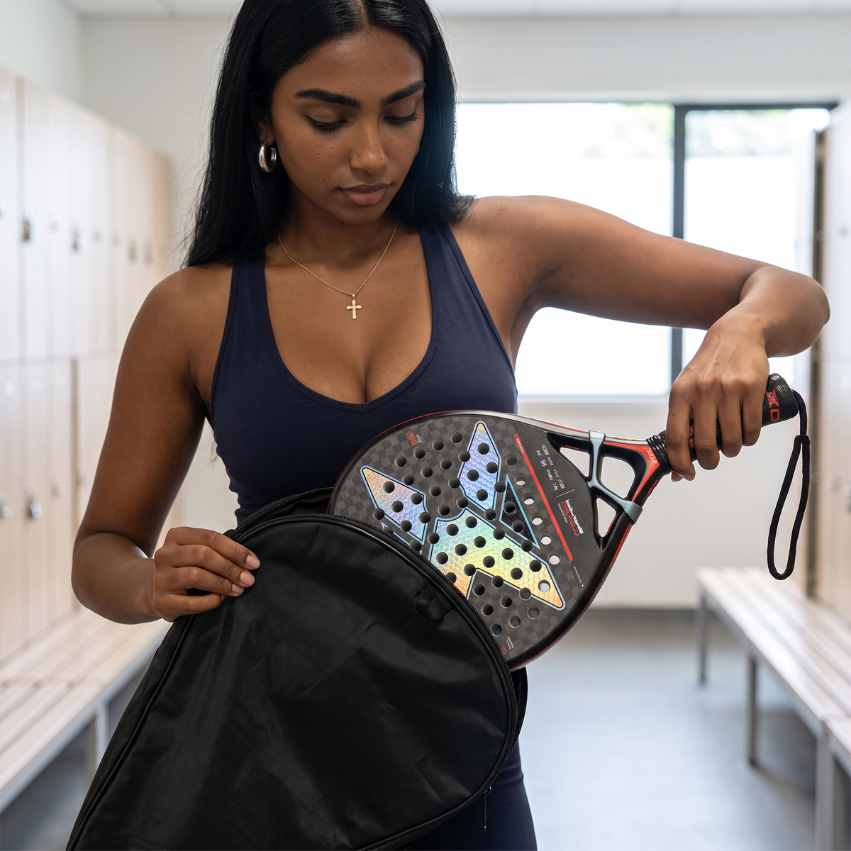 Waterproof Padel Racket Bag - Black Oxford Cloth, Shoulder Strap